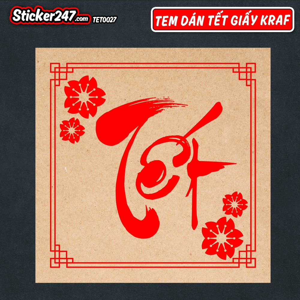 Tem Dán Tết Vintage 𝑭𝒓𝒆𝒆𝒔𝒉𝒊𝒑 Decal Chúc Mừng Năm Mới Trang Trí Tết Hình Vuông - Decal Giấy Kraft Sang Trọng - Cắt sẵn