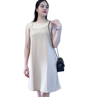 Váy 2 dây dáng suông chất đũi lụa trơn basic nữ