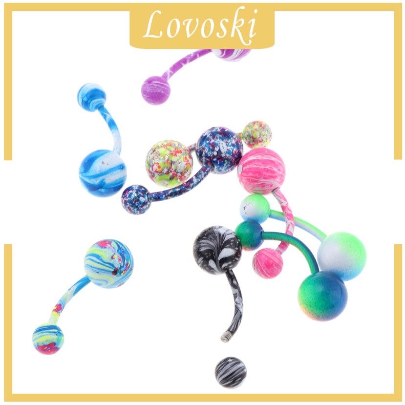 Set 9 Khuyên Rốn DạNg Thanh Tạ 14G NhiềU MàU SắC