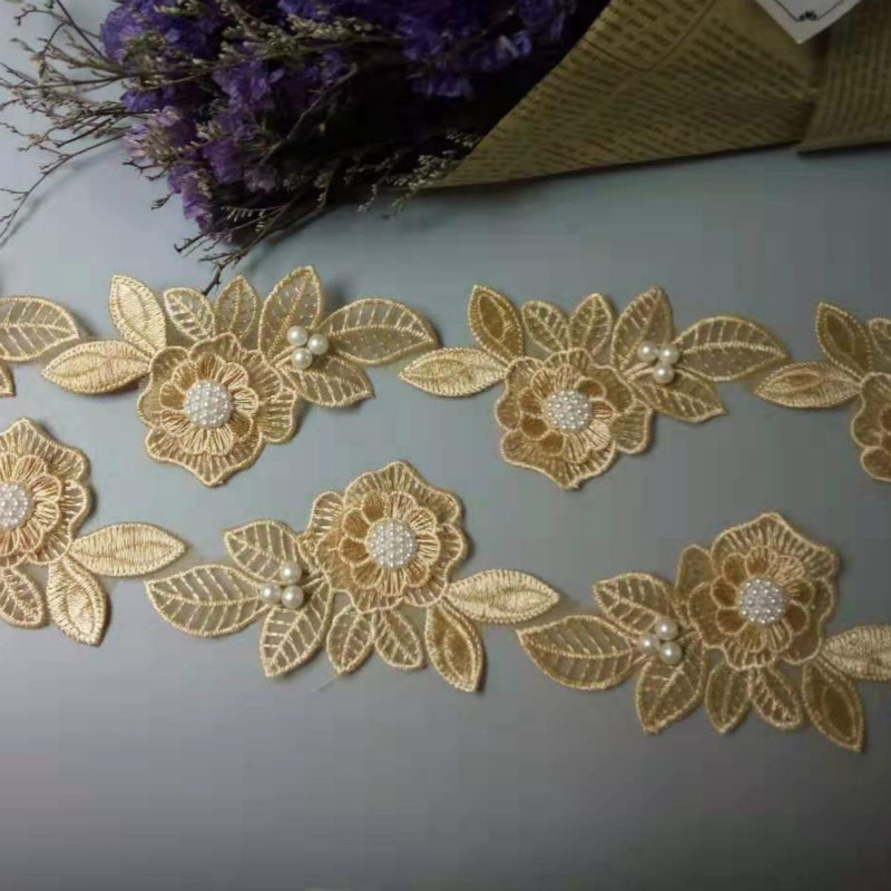 Cuộn Dây Ruy Băng Đính Hạt Ngọc Trai / Hoa Lá Dài 1 Yard Dùng Trang Trí Váy Cưới DIY