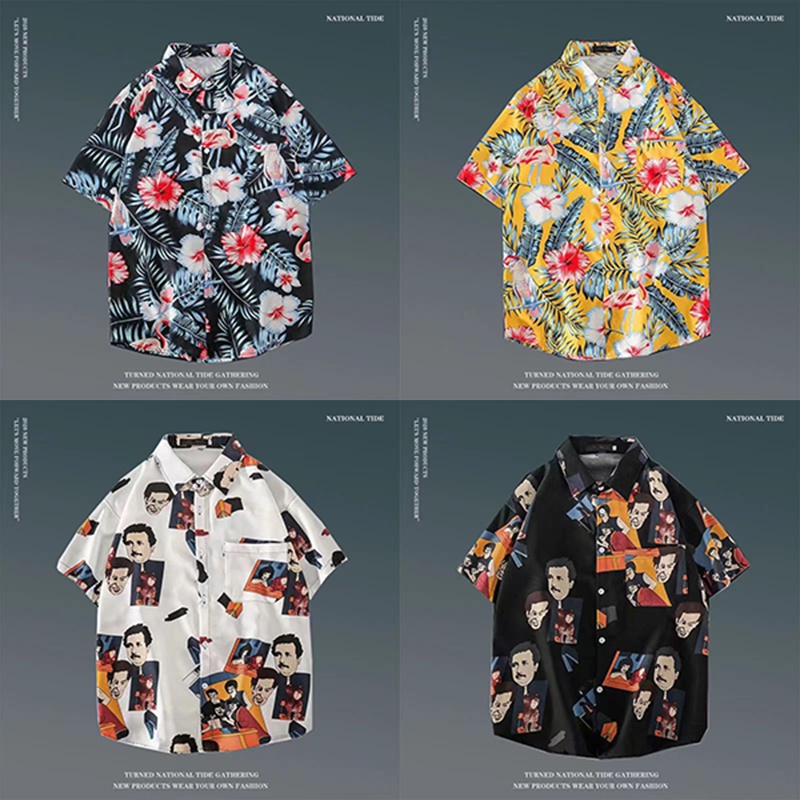 Áo sơ mi nam ngắn tay, Phong cách bãi biển Hawaii, Hoa phong cách Hồng Kông rời, Đồ đôi đa năng