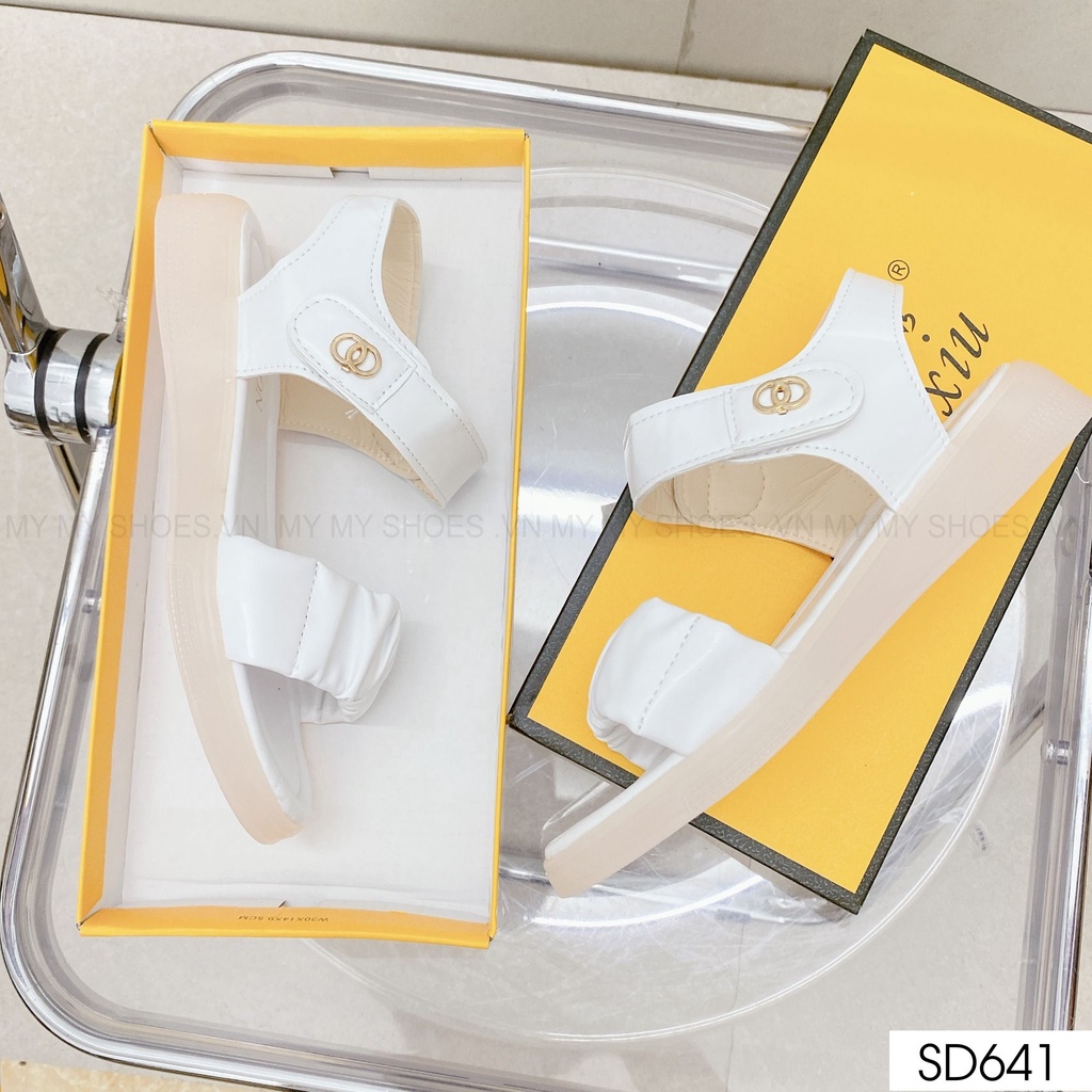 SD641 Sandal da lì quai nhún trơn quai sau dán đế bánh mì 3p