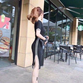 Đầm Body Xẻ Tà Sọc Viền