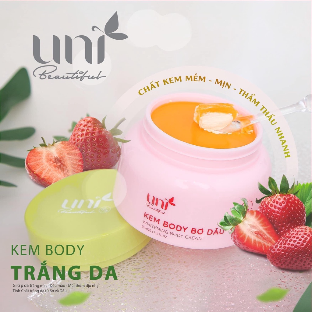 Kem dưỡng trắng da body Bơ Dâu Uni Beautiful