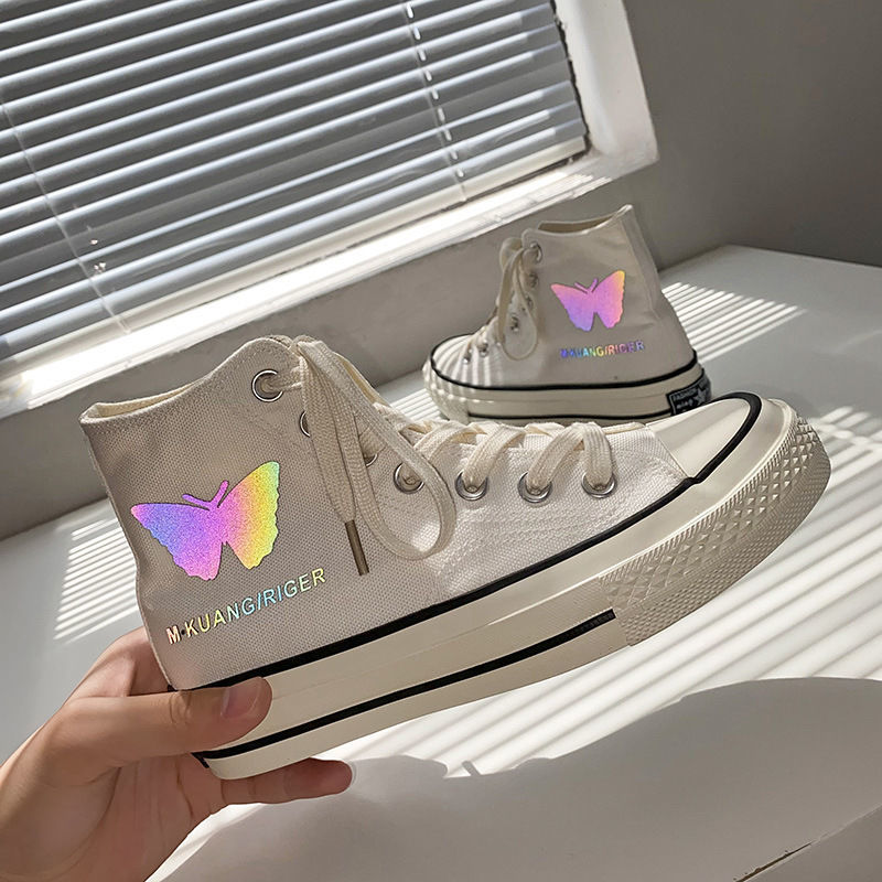 Giày Vải Canvas Cổ Cao Thêu Hình Bướm Kiểu Hàn Quốc Thời Trang Xuân Thu 2021 Cho Bé Gái | BigBuy360 - bigbuy360.vn