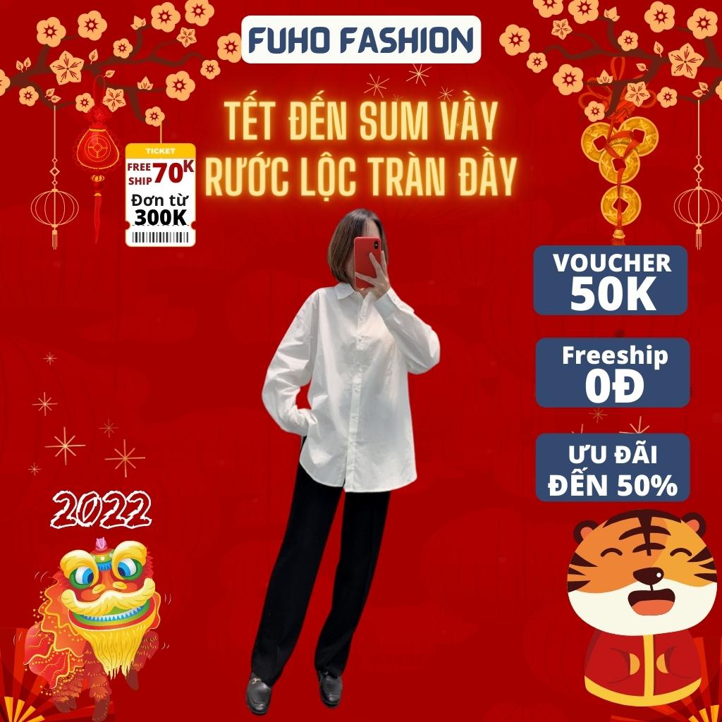 Áo sơ mi trắng nữ form rộng xẻ vạt bầu FUHO thời trang nữ cao cấp phù hợp đi học đi làm đi chơi 090