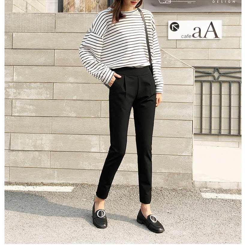 Quần Baggy cạp cao lưng chun - Kiểu dáng Hàn Quốc - Chất vải tuyết mưa mềm mại - Dáng đứng - Form mặc thoải mái | BigBuy360 - bigbuy360.vn