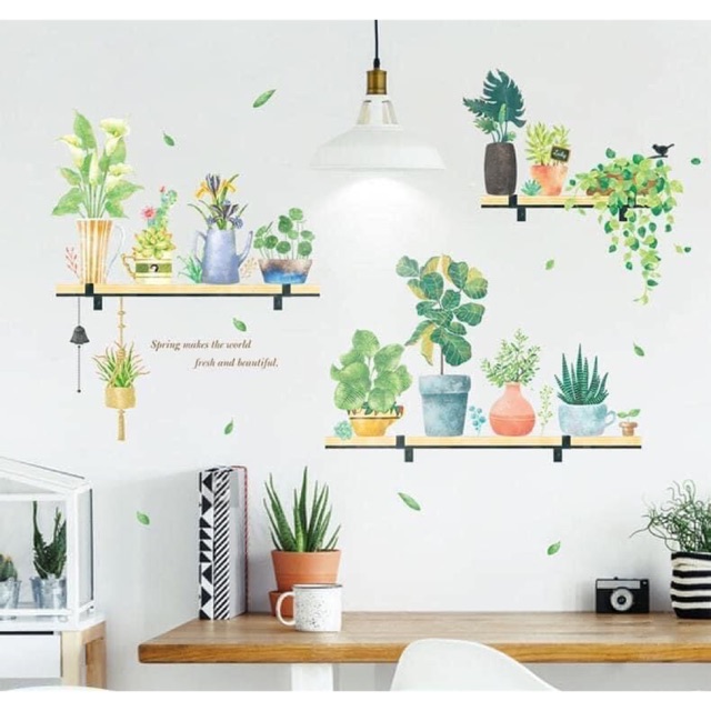 Decal dán tường kệ cây trang trí A02 [Hàng đẹp] - Tranh dán tường kệ cây trang trí A02