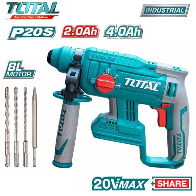 Body Thân Máy Khoan Đục Bê Tông Dùng Pin Sạc 20V Total TRHLI2201 Không Chổi Than Kèm theo 3 mũi khoan + 1 mũi đục