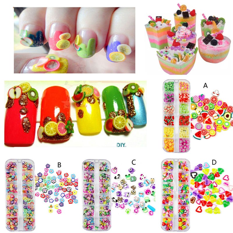 Set 12 Khuôn Đất Sét Polymer Mềm Hình Trái Tim / Hoa / Động Vật / Trái Tim / Trái Cây / Hoa Mini