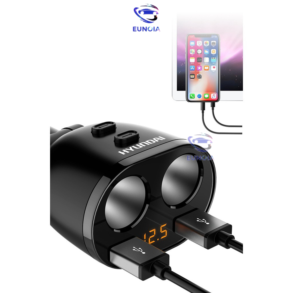 Tẩu Sạc Ô Tô - Tẩu Chia Sạc Hyundai HY16 - Có Đèn Led Báo Hiệu Điện Áp, phù Hợp Cho Tất Cả Các Dòng Xe