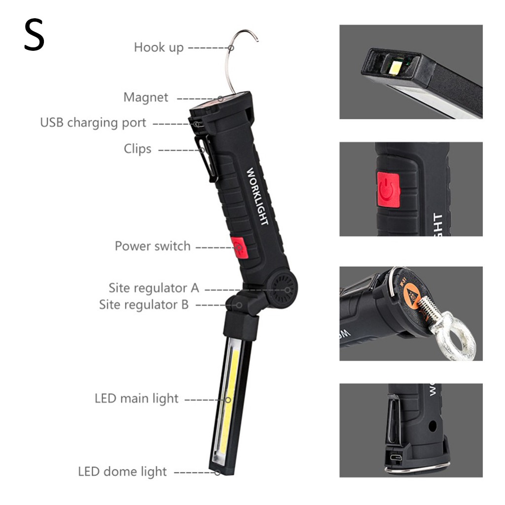 Đèn Pin Cầm Tay COB LED Từ Tính Có Thể Sạc Lại Bằng Cổng USB