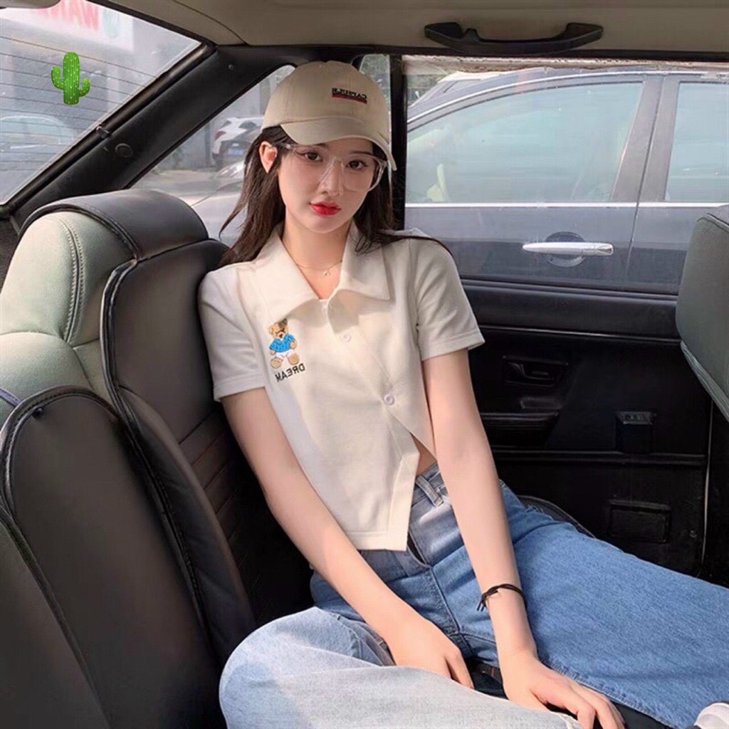 Áo thun polo cài cúc xéo thêu chú Gấu DREAM dễ thương TTPK0053