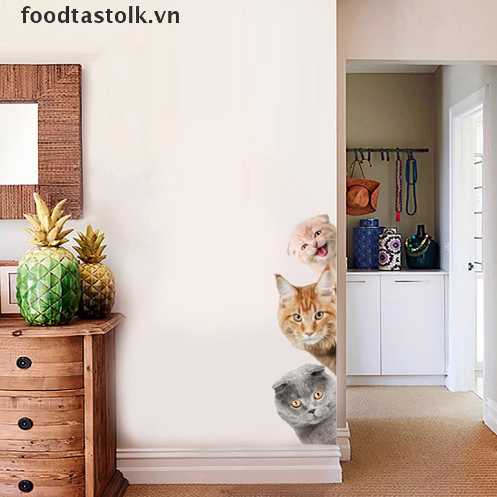 Miếng Dán Trang Trí Cửa Tủ Lạnh / Cửa Sổ Hình Chó Mèo 3d Vui Nhộn