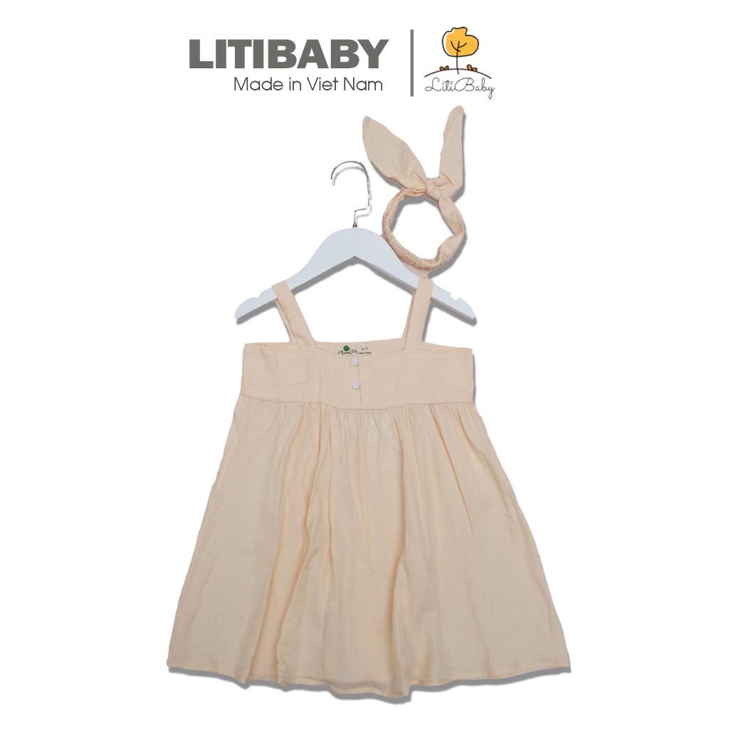 Váy 2 dây kèm băng đô litibaby size 4/9T. Chất đũi mềm đẹp, kèm băng đô xinh yêu