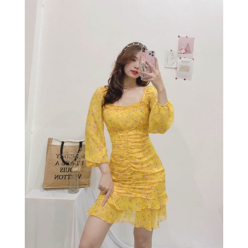 [HÀNG MỚI LẠI VỀ] ĐẦM HOA NHÍ LỤA VOAN CỔ VUÔNG TAY DÀI THÂN NHÚN VÁY HOA NHÍ XINH -hình thật shop chụp XINH XẮN | BigBuy360 - bigbuy360.vn