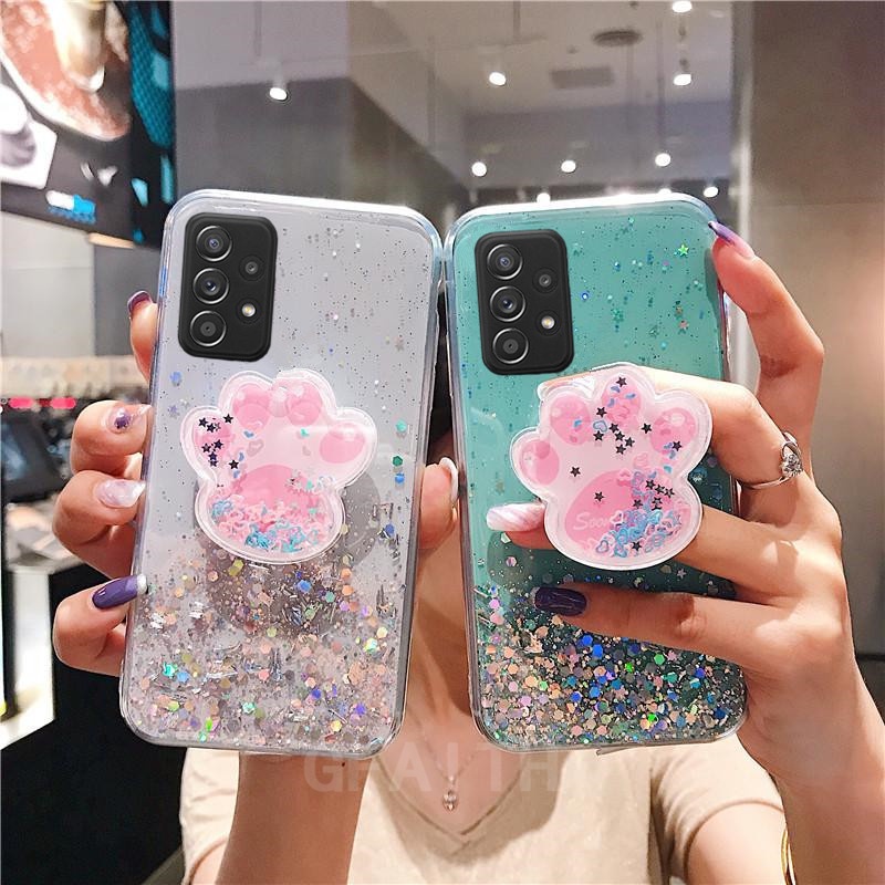 Ốp Điện Thoại Mềm Trong Suốt Có Giá Đỡ Hình Chân Mèo Cho Samsung Galaxy A53 A13 A23 A33 M33 M23 4G 5G 2022 GalaxyA53
