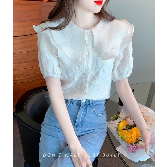Áo Sơ Mi Ngắn Tay Cổ Búp Bê Thời Trang Dành Cho Nữ