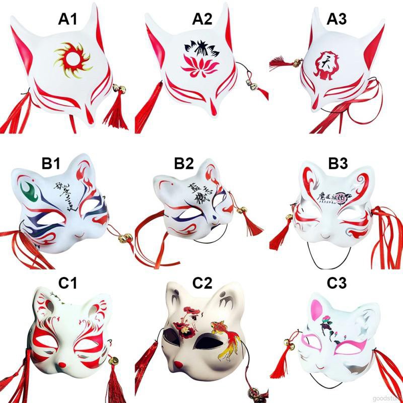 Mặt nạ PVC hình mặt mèo vẽ tay hóa trang phong cách Nhật Bản-168-OXUI5