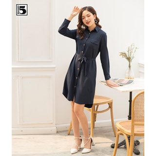 Đầm sơ mi cổ đức 2 túi dây buộc eo Twentyfive T223