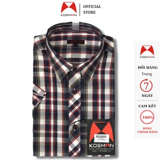 Áo Sơ Mi Nam Ngắn Tay Kẻ Burberry Màu Đỏ Đen Thương Hiệu Kosman Không Nhăn - SD803