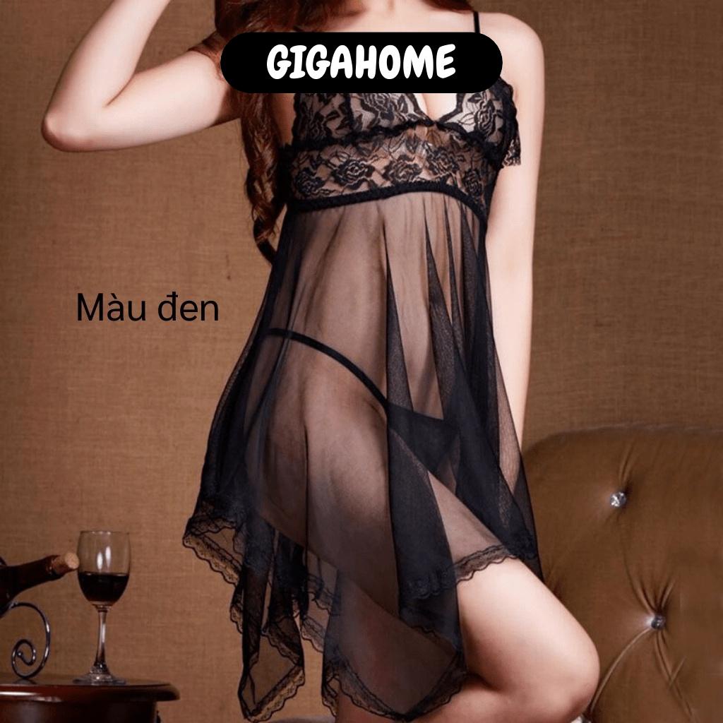 Đầm Ngủ Sexy GIGAHOME Váy Ngủ 2 Dây Ren Xuyên Thấu Gợi Cảm, Siêu Mỏng 6433