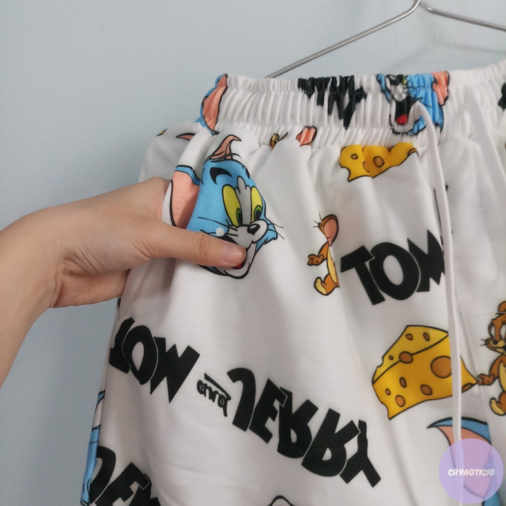[Kèm hình thật] Set trang phục hoodie tay dài + quần ngắn Tom Jerry cartoon unisex cryaotic10