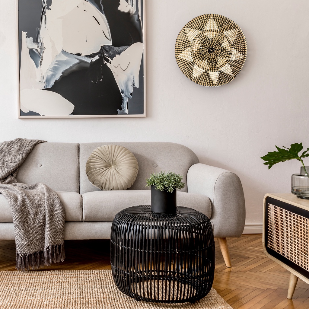 Đĩa cói trang trí tròn, bày hoa quả đồ ăn nhẹ, đồ cá nhân phong cách Bắc Âu họa tiết, decor tường, bàn ăn phòng ngủ 04