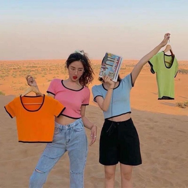 ÁO CROPTOP CỔ VUÔNG PHỐI VIỀN TRẺ TRUNG