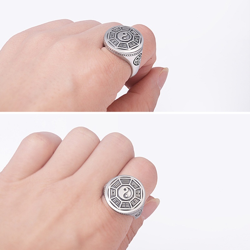 Nhẫn Bạc Khắc Biểu Tượng Âm Dương Phong Cách Vintage