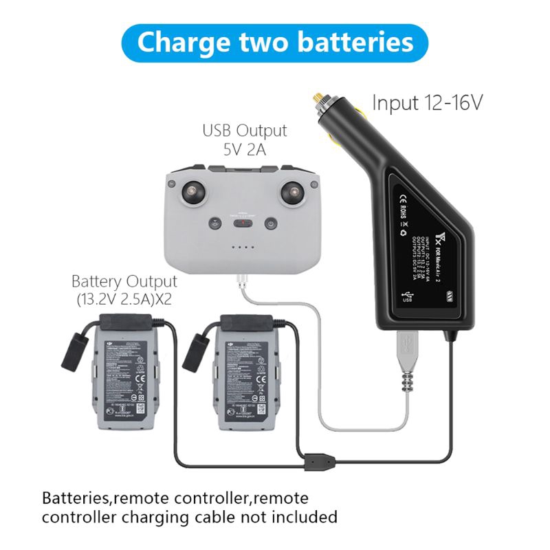 IOR* 3In1 Battery Car Charger Fast Charge Adapter for D-JI Mavic Air 2 Drone Battery