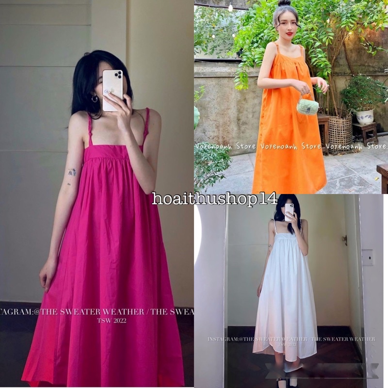 Váy maxi dây tết dáng suông rộng chun sau nhiều màu cực hot