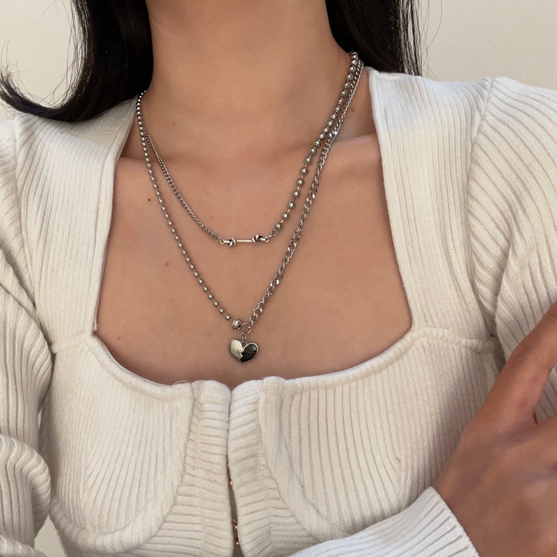 Dây chuyền thép titan mặt hình trái tim phối màu phong cách hip hop 19908