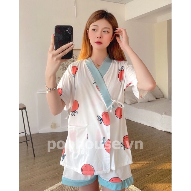 Quả cam Orange - Pijama kimono ngủ chất liệu cotton, đồ ngủ kimono đồ ngủ kiểu Nhật bản - Poohouse Pyjama | BigBuy360 - bigbuy360.vn