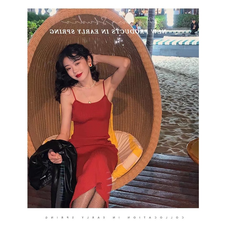 DUNEA Đầm hai dây màu trơn thời trang mùa hè dành cho nữ