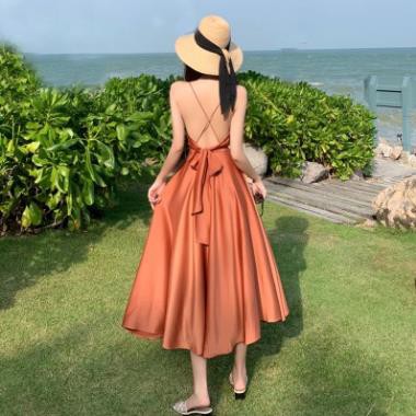 (ORDER) Váy maxi trắng đi biển mùa hè hở lưng đan chéo gợi cảm thắt nơ vintage mùa hè new