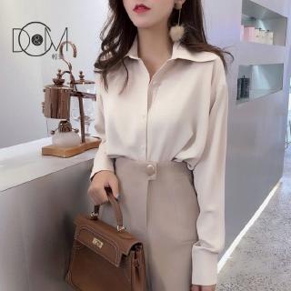 Áo sơ mi tay dài dáng rộng cổ bẻ phối hàng nút phong cách hàn quốc