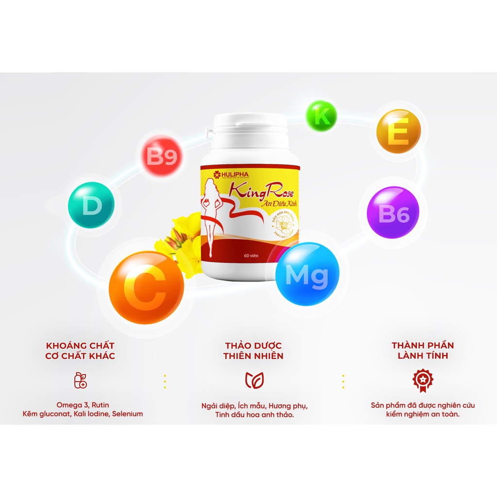 Viên Uống Kingrose An Điều Kinh HULIPHA Hỗ Trợ Điều Hòa Kinh Nguyêt, Hết Chậm Kinh Hộp 60 Viên