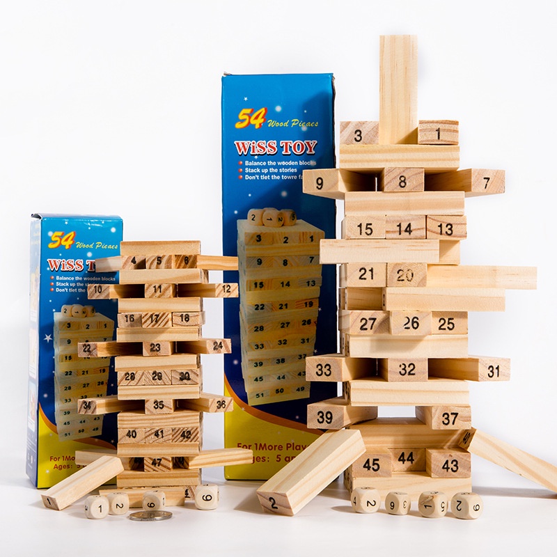Đồ chơi rút gỗ xếp hình domino xả stress giải trí 54 thanh gỗ cho nhóm bạn
