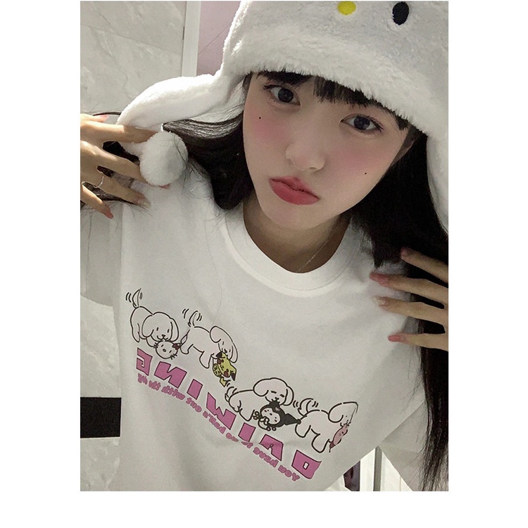 100% cotton short-sleeved men and women students cute letter printing all-match ins style salt series niche design white T-shirt 6IBF