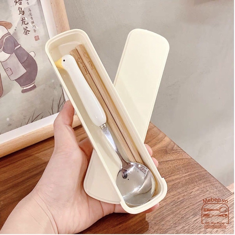 Thìa Dĩa Sứ Cao Cấp Hình Vịt Cute, Thìa Dĩa Decor, Hộp Thìa Dĩa Văn Phòng