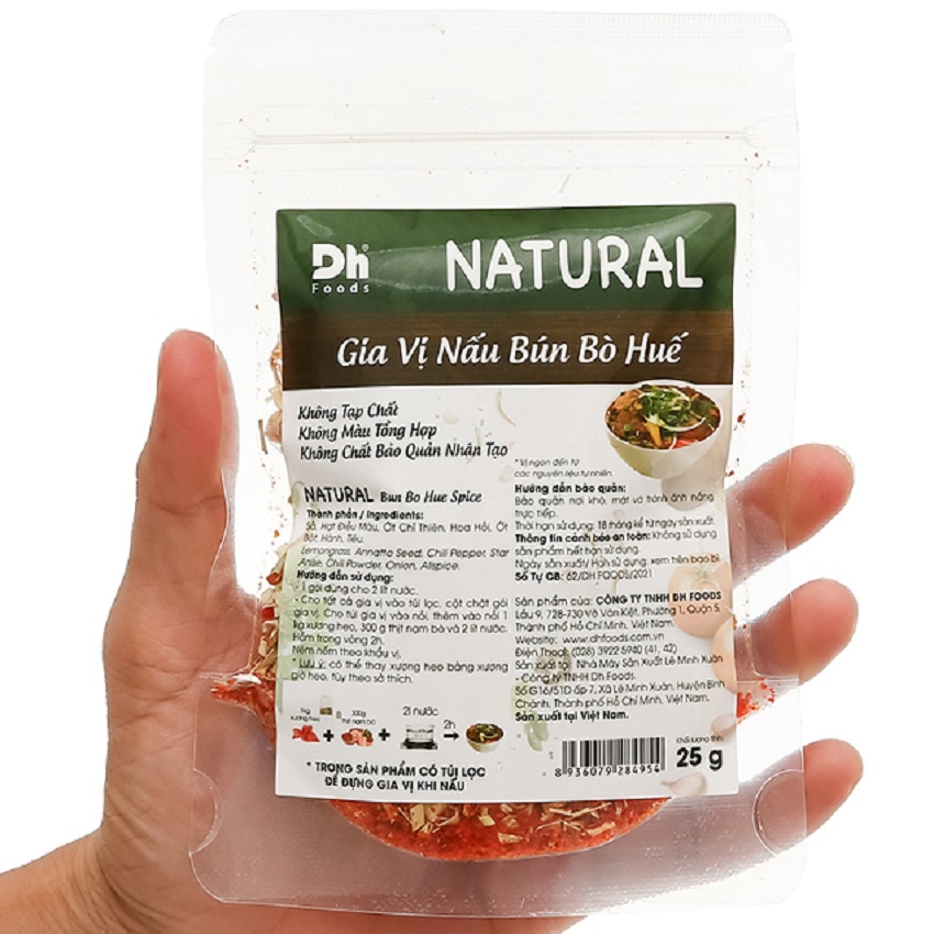 ( COMBO 3 GÓI) NATURAL Gia Vị Nấu Bún Bò Huế 25g Dh Foods là gia vị đóng vai trò quan trọng tạo nên nồi nước dùng đậm đà