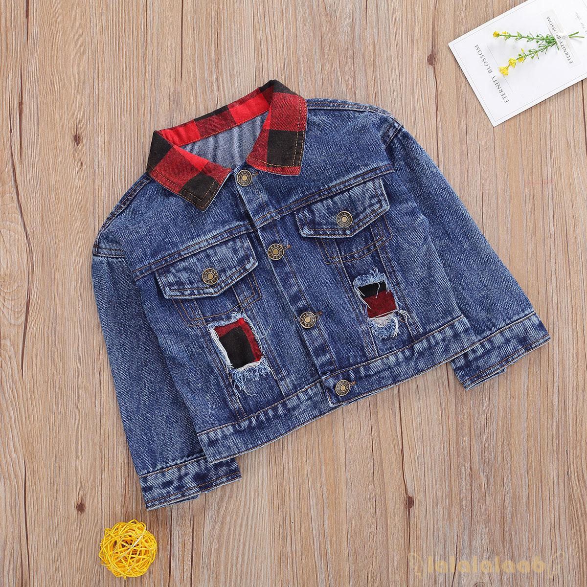 Áo Khoác Denim Tay Dài Phối Rách Cá Tính Cho Bé