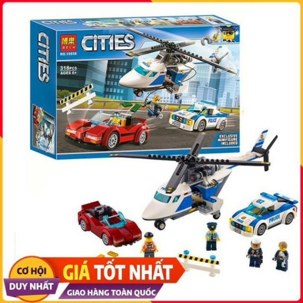 Bộ Xếp Hình Lego BELA Siêu Cảnh Sát đuổi bắt cướp trên trực thăng No.10656 gồm 318 Chi Tiết.