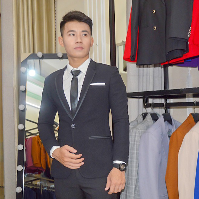 Áo vest nam màu đen viền đen ôm body