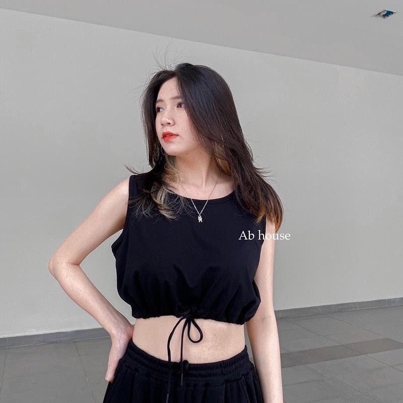 Áo Tanktop Balo Dây Rút Eo , Đen / Trắng