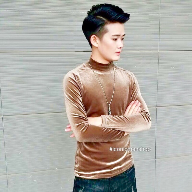 Áo thun nhung nam màu socola