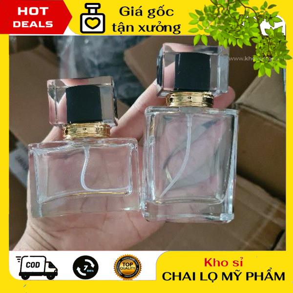 Lọ Chiết Nước Hoa ❤ KHO SỈ ❤ Lọ chiết nước hoa 50ml hình chữ nhật Nắp Đen Viền Vàng đựng dầu thơm , phụ kiện du lịch