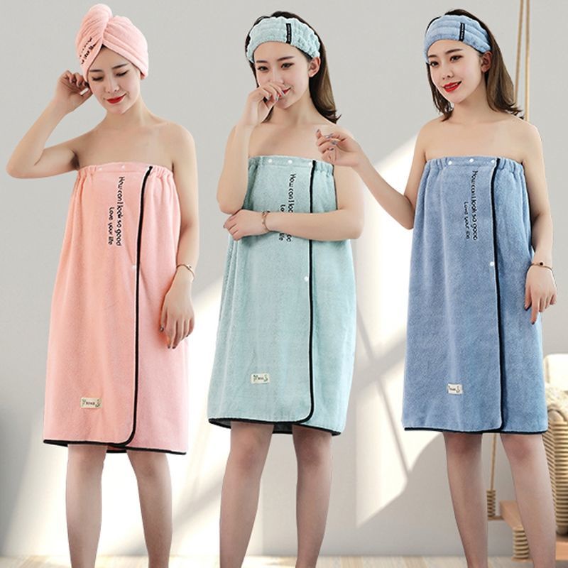 Set váy quấn tắm rửa mềm mại thấm hút nhanh khô không đổ lông cho nữ