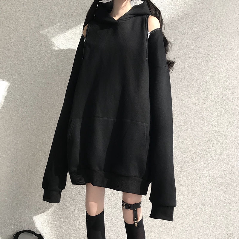 Đại Học Trùm Đầu T 171579Áo Hoodie Tay Dài Dáng Rộng Phối Khóa Kéo Phong Cách Thời Trang Harajuku